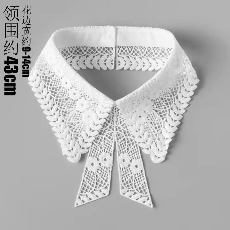 Vintage Embroidery Fake Collar For Women White Lace Hollow False Detachable Collar Lapel Shirt Tie Necklace Clothes Accessory