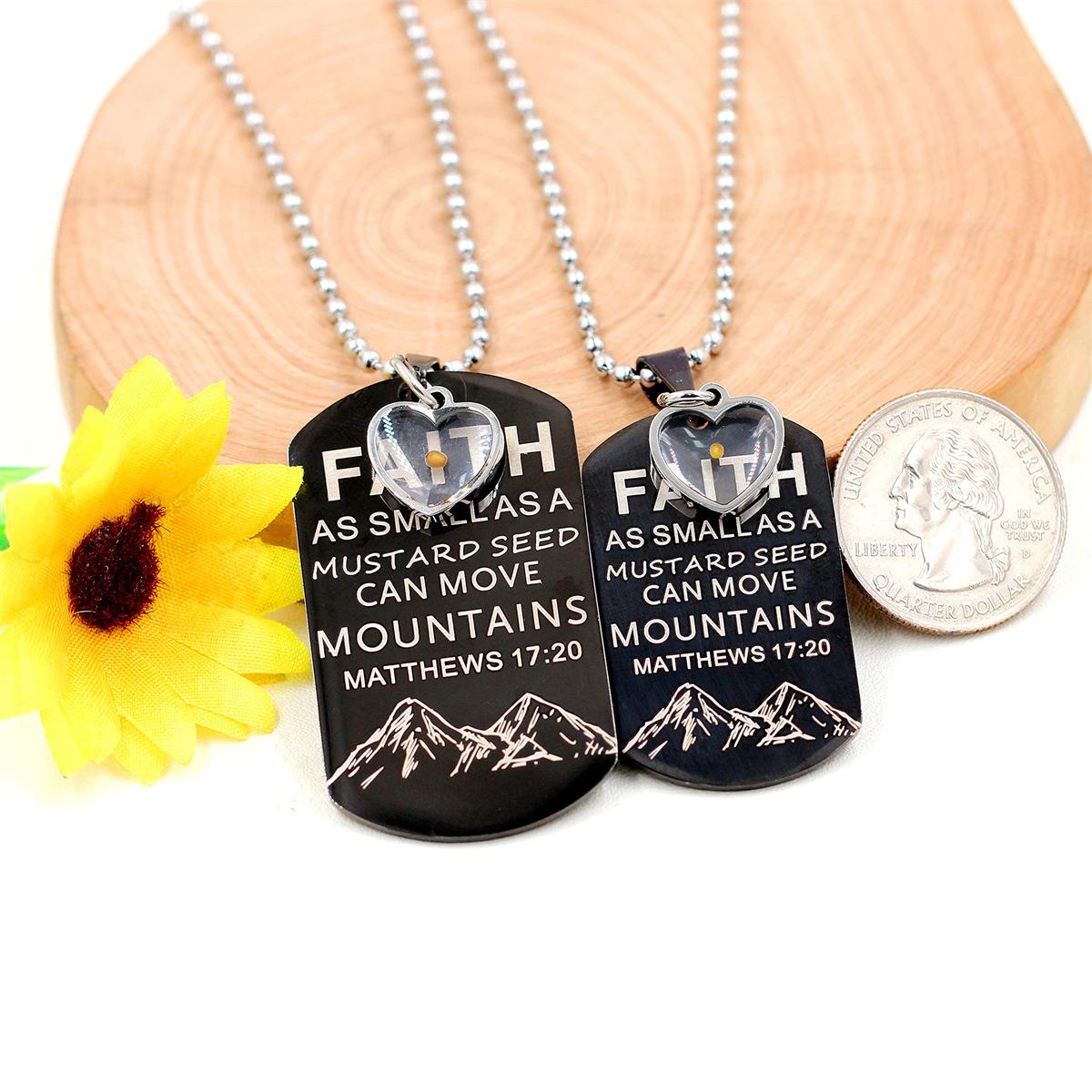 Couple Necklace Dog Tag Pendant Engraved Faith Small as Mustard Seed 60CM