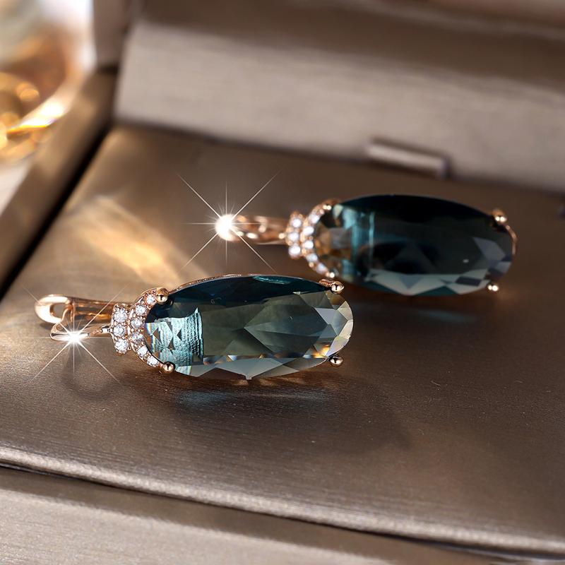 Grandi Orecchini Pendenti Ovali con Zircone Blu Taglio Ovale per Donna Orecchini Geometrici Esagerati Gioielli da Festa di Lusso Vintage Accessori Unici
