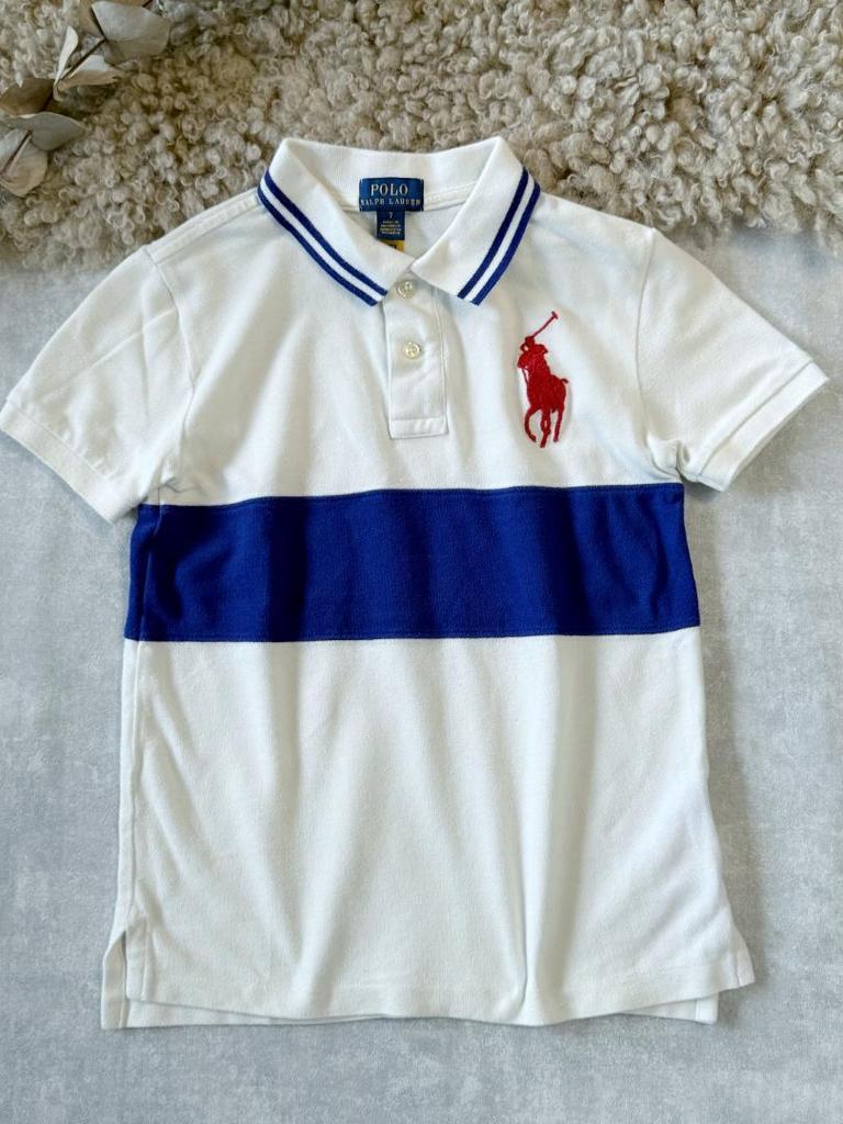 [USED] Ralph Lauren Polo Shirt, White Navy Big Pony Embroidery, Navy, Set of 2
