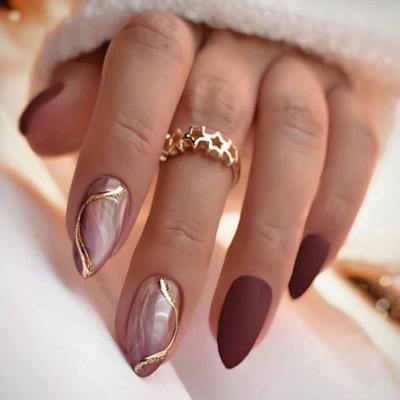 Detachable Wearable Manicure Almond Fake Nails Pointed Head Full Cover False Nail Press On Nails Girl