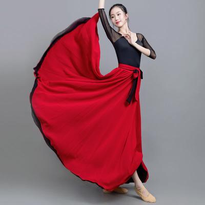 Performance Big Swing Fusta lungă Fusta de dans șifon cu fustă de dans pe jumătate pe ambele părți