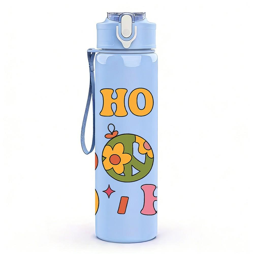 1PC Ho Ho Ho Christmas Santa Pattern 750ml Color Plastic Sports Water Bottle Leakproof Flip Straw Lid Suitable for Sports Office Home Use