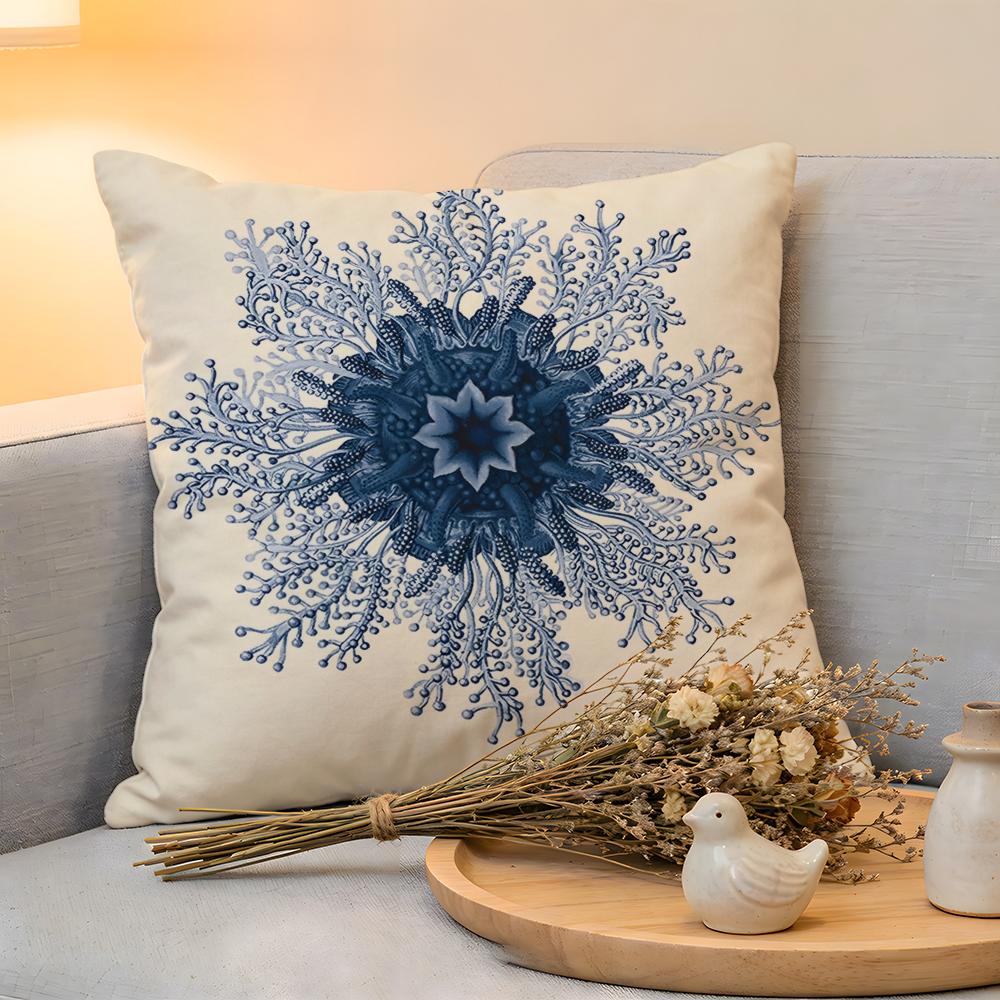 Cushion Cover  Linen  SkinFriendly Soft Decorative Case For Sofa Home Decor Blue Sea Creature Coral Shrimp Pillow cover