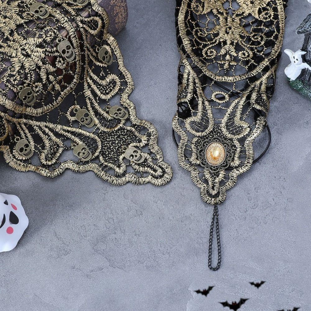 Exaggerated Halloween Necklace Bracelet Gothic Earrings Tassel Lace Flower Jewelry Set  Festival