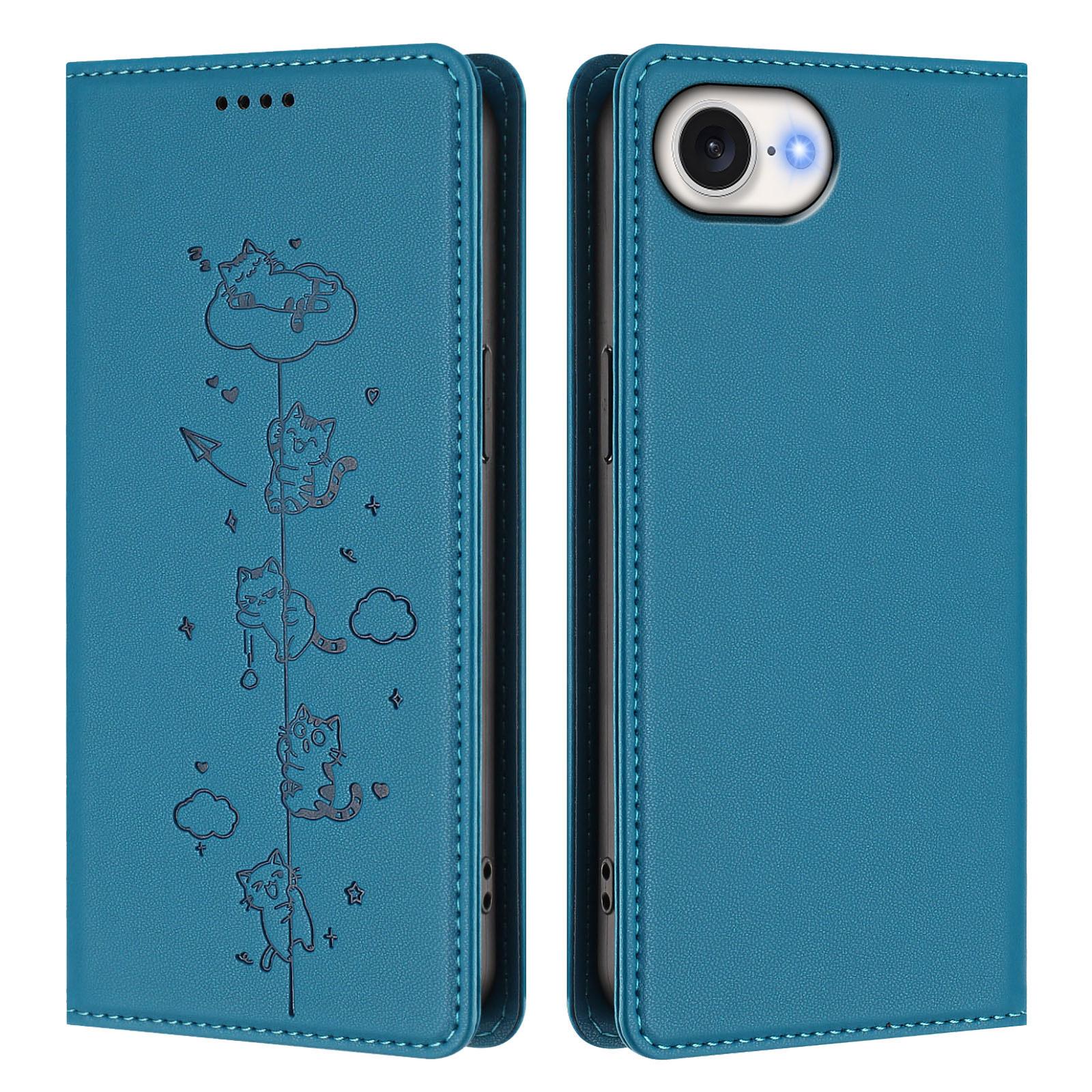 For iPhone 16e Case RFID Blocking Wallet Stand Imprinted Cat Pattern Leather Phone Cover