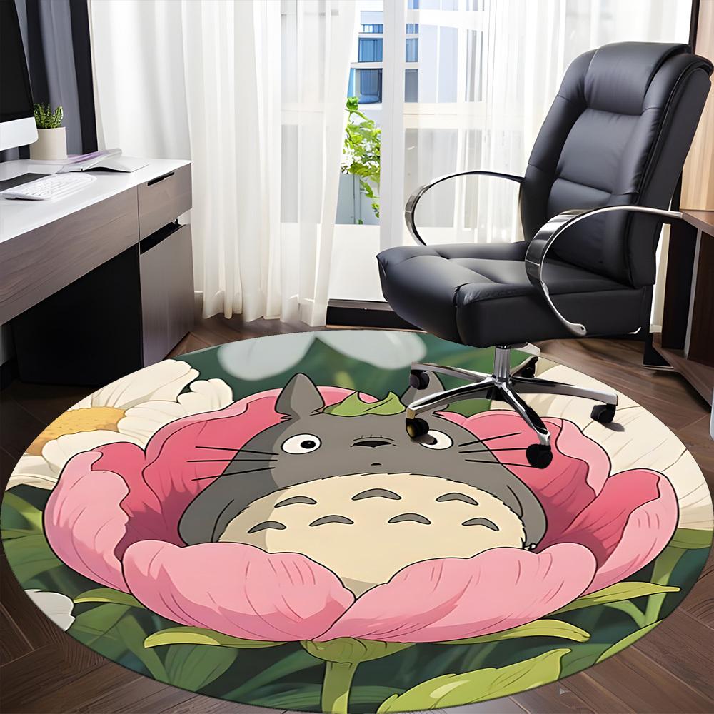 1pc Flower Totoro Office Round Area Rug, Under Office Chairs Bedroom Living Room Home Decor  a1022303