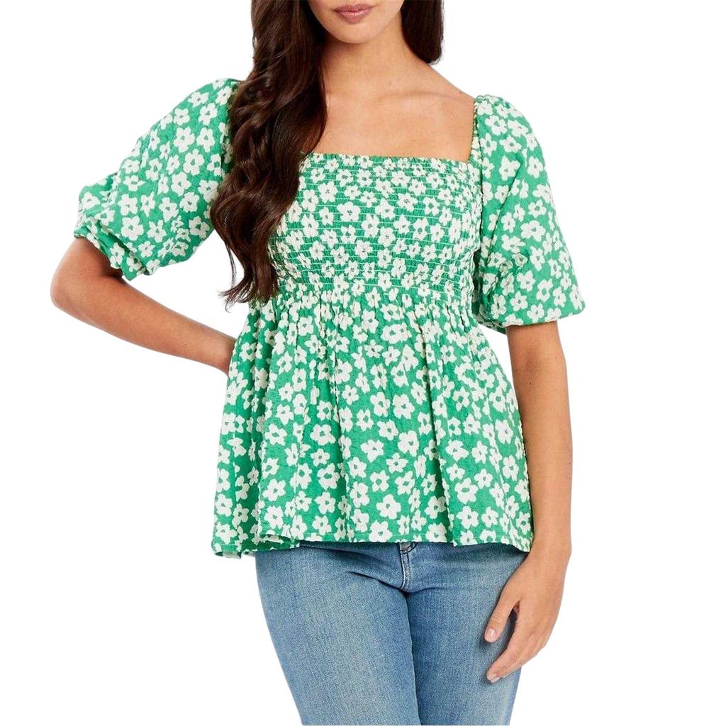 Be You Womens/Ladies Waffle Square Neck Puff Sleeve Blouse