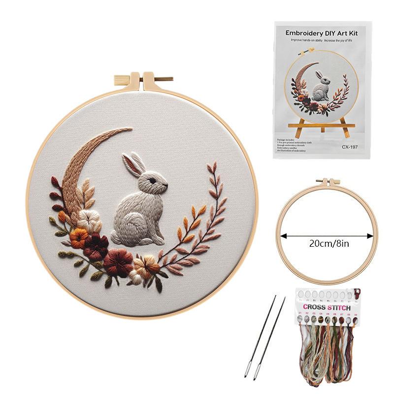 1 набор «Сделай сам» для вышивания подсолнуха, луны и кролика - Материалы для вышивания крестом в комплекте, подходит для начинающих, с учебником по стежкам. 20cm