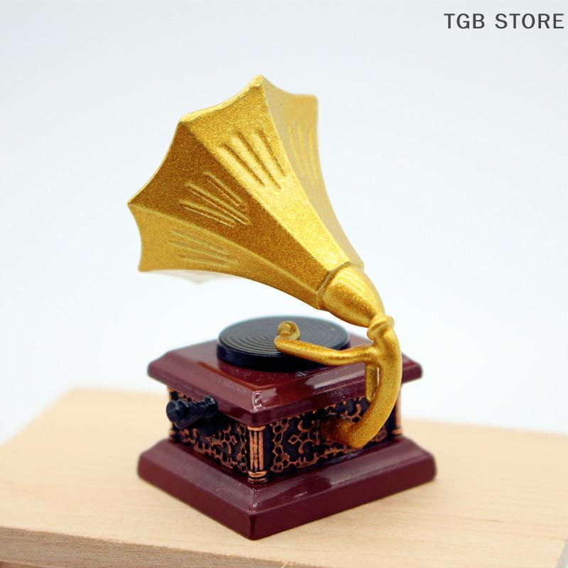 Vintage Phonograph Miniature Model Collectible Scale Item Dollhouse Living Room Decor Kids Pretend Play Toy Ornament Gift