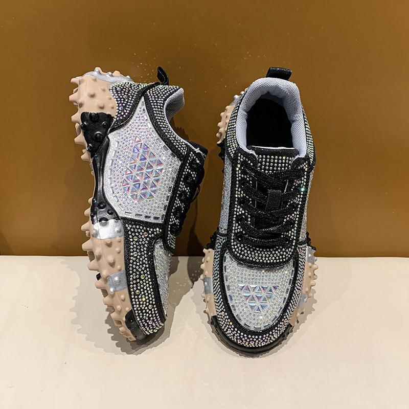 Aphixta Luxury Bling Sequine Sneaker Boots Spring Autumn Lace Up Women Shoes Thick Botton Rubber Sole Footwear Size43