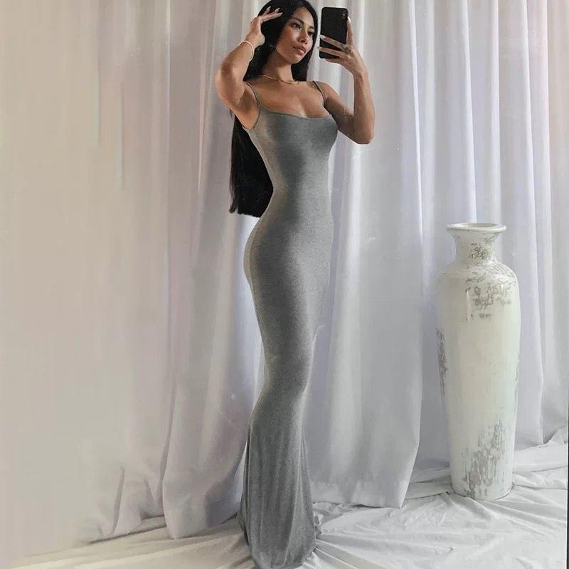 European and American ins Kardashian skims solid color slim Thai babes slim suspenders fishtail home casual dress