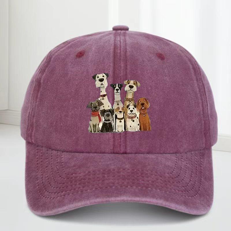 A set of dog-themed water-washed printed baseball caps, suitable for both Unisex and Women.