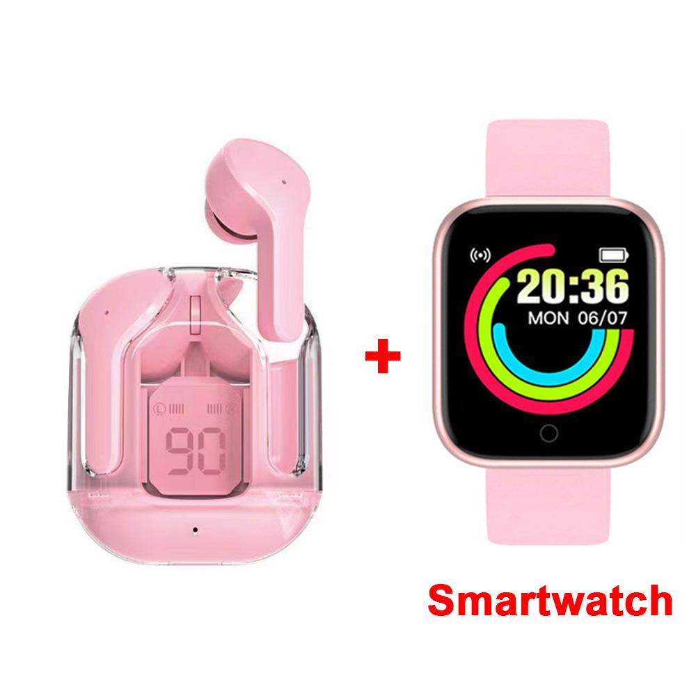 Transparent Bluetooth Headphones LED Power Digital Display Stereo Wireless Earphones TWS Earbuds Sport Headset +Smart Watch