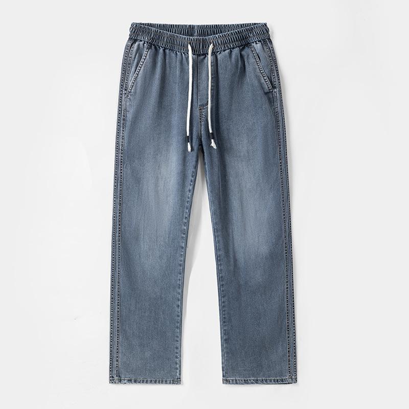 Summer Thin Three-bar Jeans Men's Tensile Loose Straight Pants