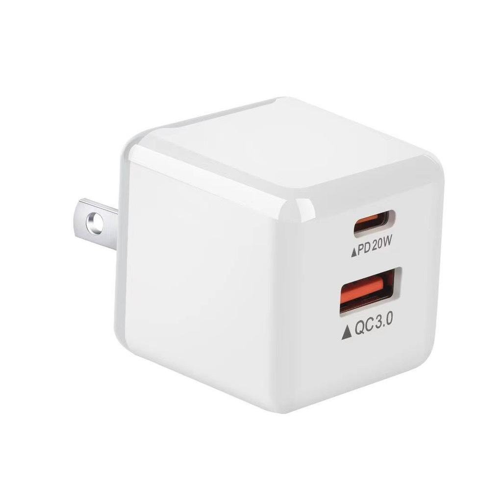 Compact Ice Cube PD20W+QC3.0 Fast A+C Charger with UK/EU/US Standards and TYPE-C Compatibility