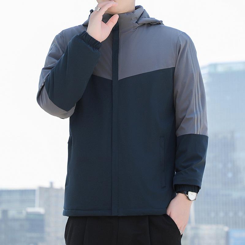 New men's velvet cotton-padded jacket with hooded multi-bag loose large-size youth casual cotton-padded jacket