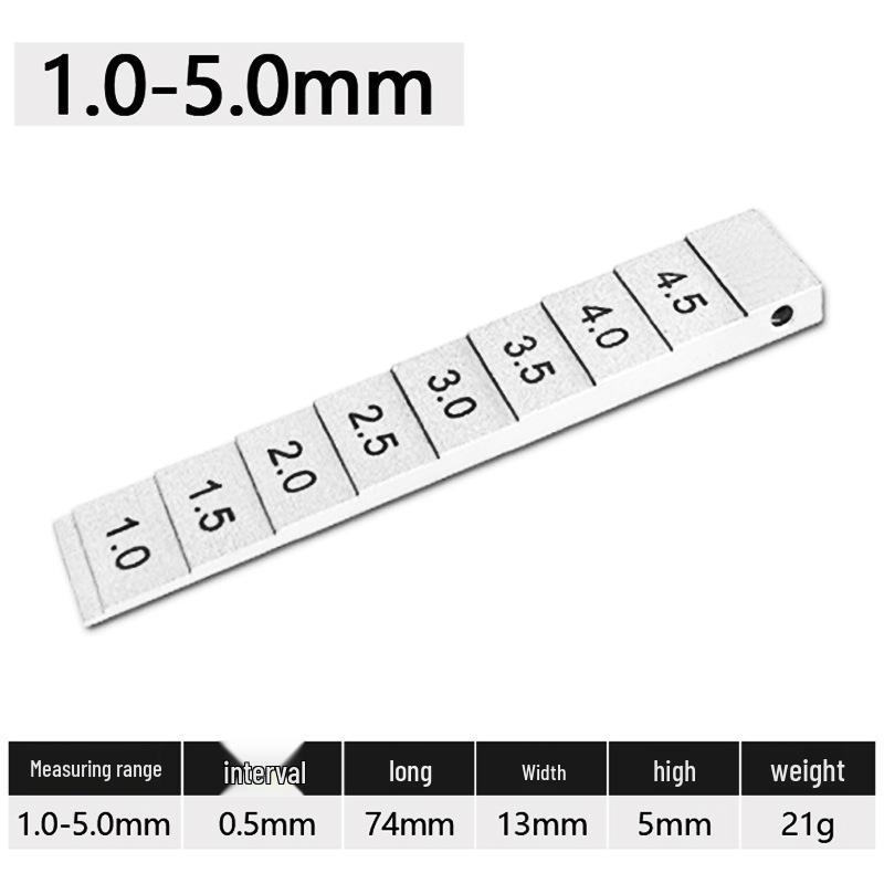 

Step Gauge 0.5-5mm: Metal Gap Wedge Gauge for Measuring Stepped Gaps.
