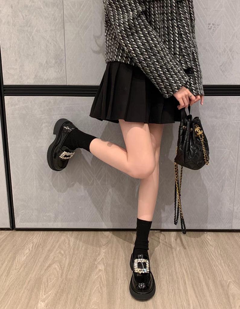 Fashion Luxury Crystal Buckle Loafers Woman Patent Leather Oxfords Traf Thicken Soled Platform Flats Ladies Lolita Shoes Boat Mocasines