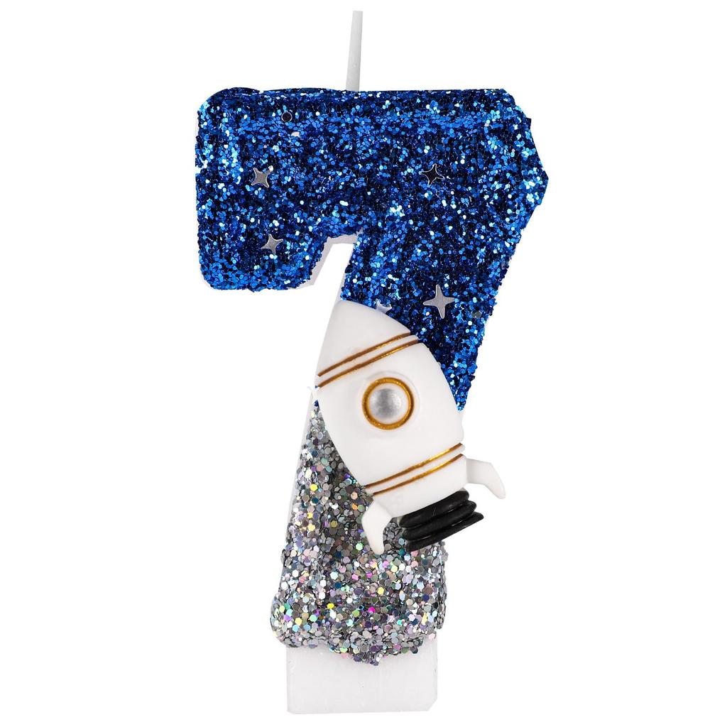 Spaceship Astronaut 0-9 Universe Sparkler Candle for Birthday Cake Boy, Topper for Party Decorations Anniversary Celebrations