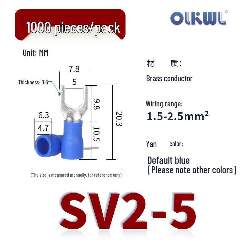 SV European Fork-Type Pre-Insulated Copper Crimp Terminals: SVS1.25-3.2/4/5, SV2-4/5/6 Wire Lugs.