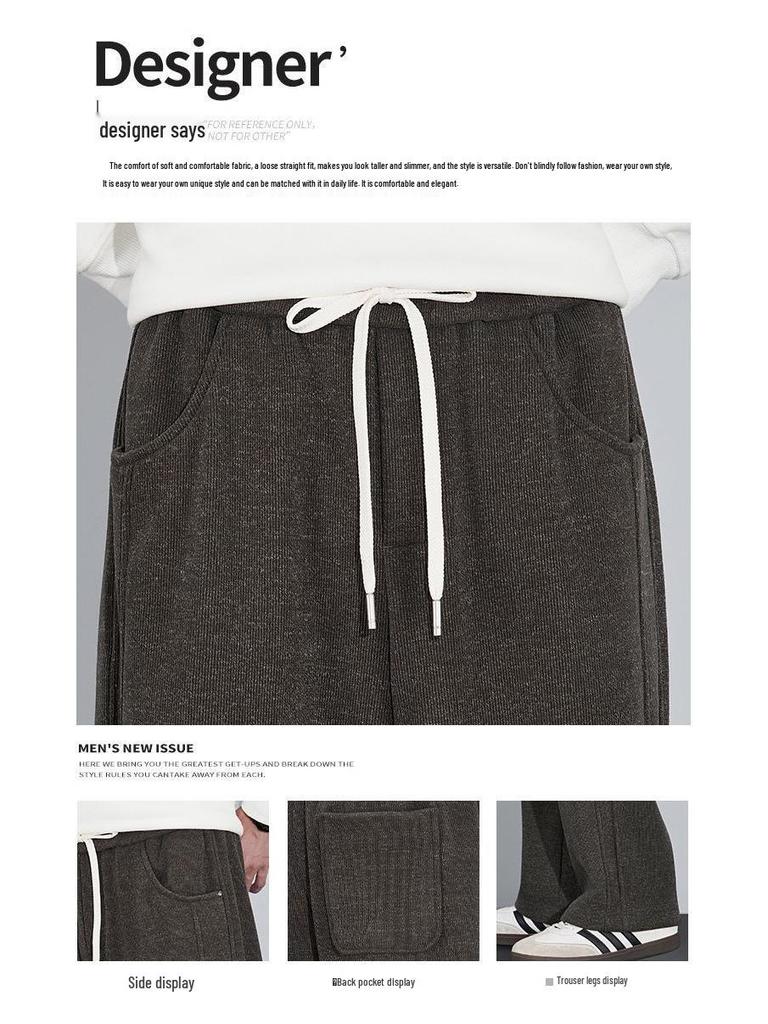 Men's Trendy Loose-Fit Velvet-Lined Sweatpants - Autumn/Winter Straight-Leg Dad Style