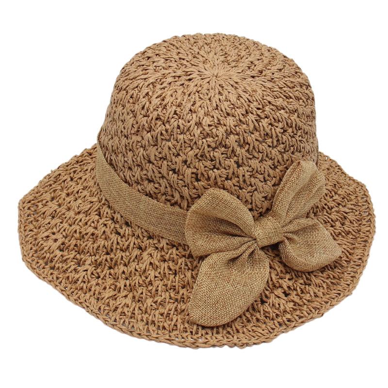 Foldable Retro Summer Versatile Visor Pastoral Elegant Bow Straw Hat Outdoor Outing Beach Hat