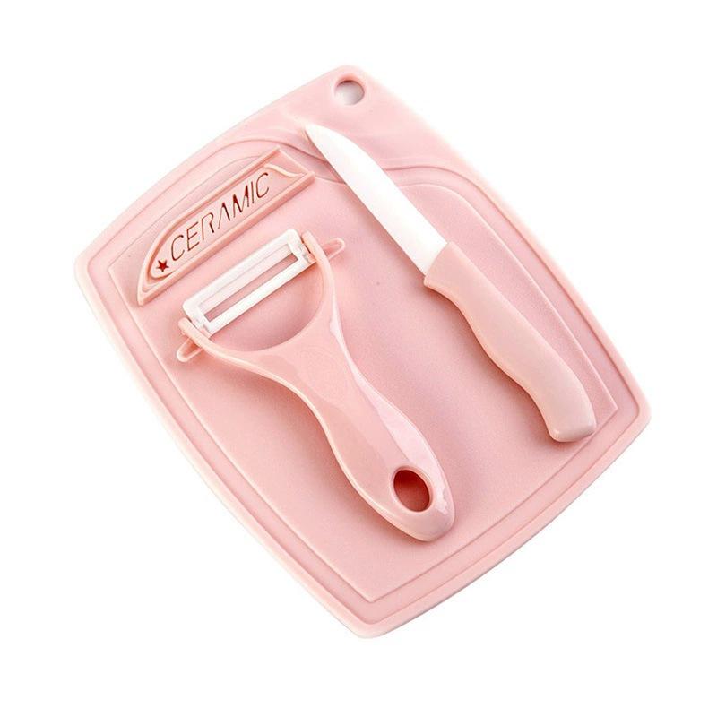 Ceramic Kitchen Knife & Peeler Set: Melon Slicer, Cutting Board, Baby Food Tools (3-Piece)