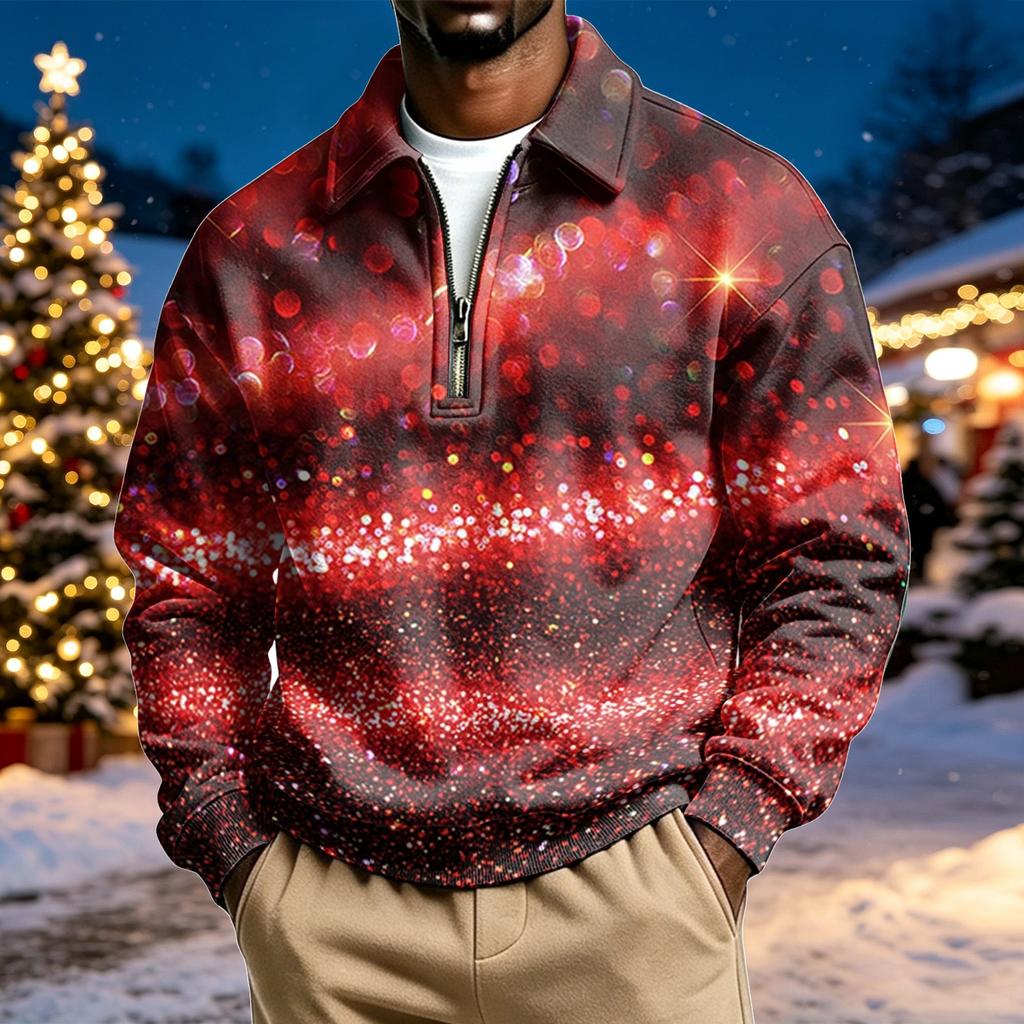 Men's Casual Christmas Print Collared Sweatshirt