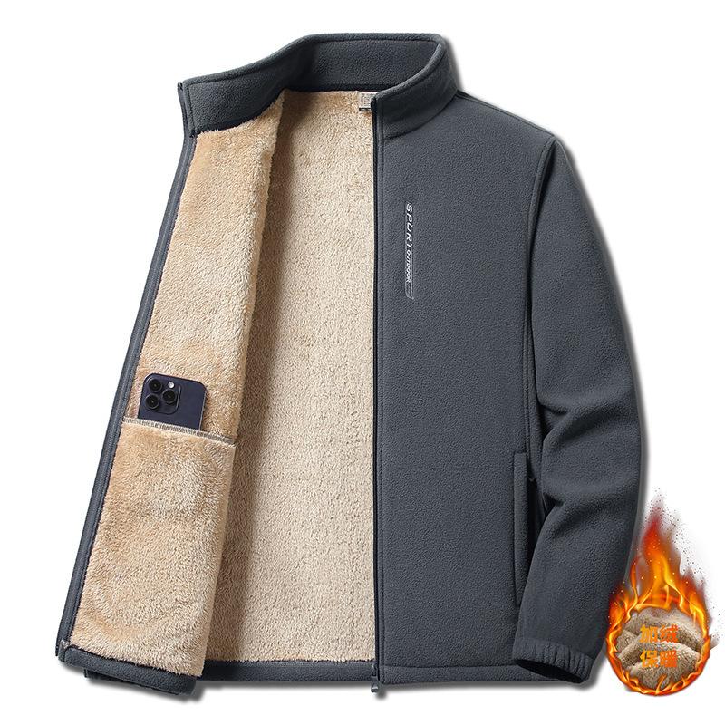 

Осень и зима новая флисовая куртка со стойкой воротником, средней и пожилой, двусторонняя флисовая куртка из овечьего флиса, мужская L