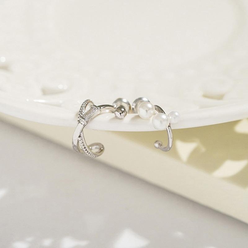 Cross Flash Diamond Without Ear Hole Ear Bone Clip Small Fresh Sweet Literary Fashion Niche Pearl Ear Clip Earrings Women