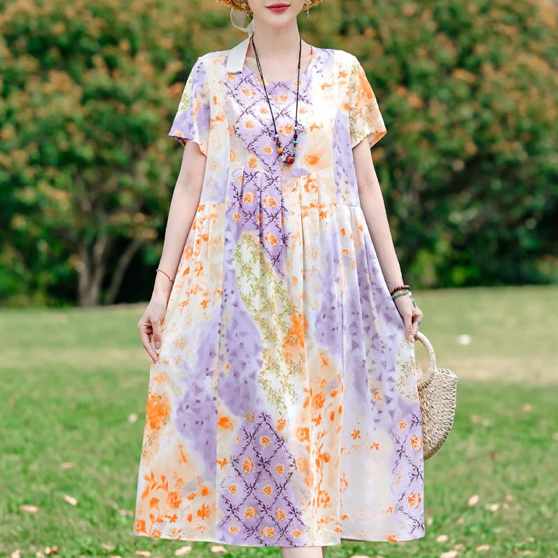 Summer Casual Women's Dresses Vintage Clothes Plus Size Short Sleeve Elegant Long Dress