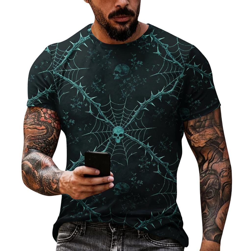 Men's Halloween Graphic Short Sleeve T Shirt Loose Casual Summer Daily Wear Top with Pumpkin Print Comfortable Fit