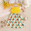 Vestido de flores para niña con halter de lazo, vestido de algodón de primavera/verano para niñas