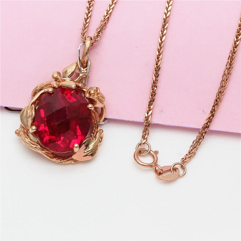Purple Gold Inlaid Egg Surface Redstone Pendant Luxury Classic Temperament Rose Gold Plated Necklace
