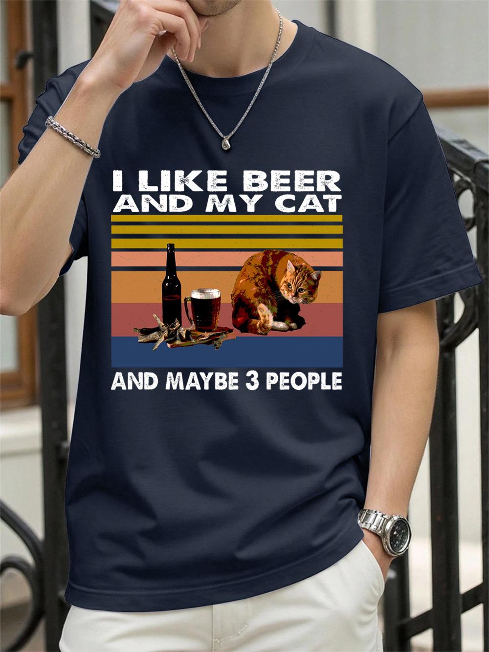 

I Like Beer And My Cat Prints TShirts Womens Summer Cotton Short Sleeve T Shirt ONeck Comfortable Loose Tops Basic Clothes 4XL