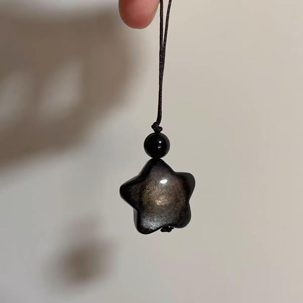 Vintage Adjustable Silver Obsidian Star Pendant Necklace – Cat's Eye Design for Couples