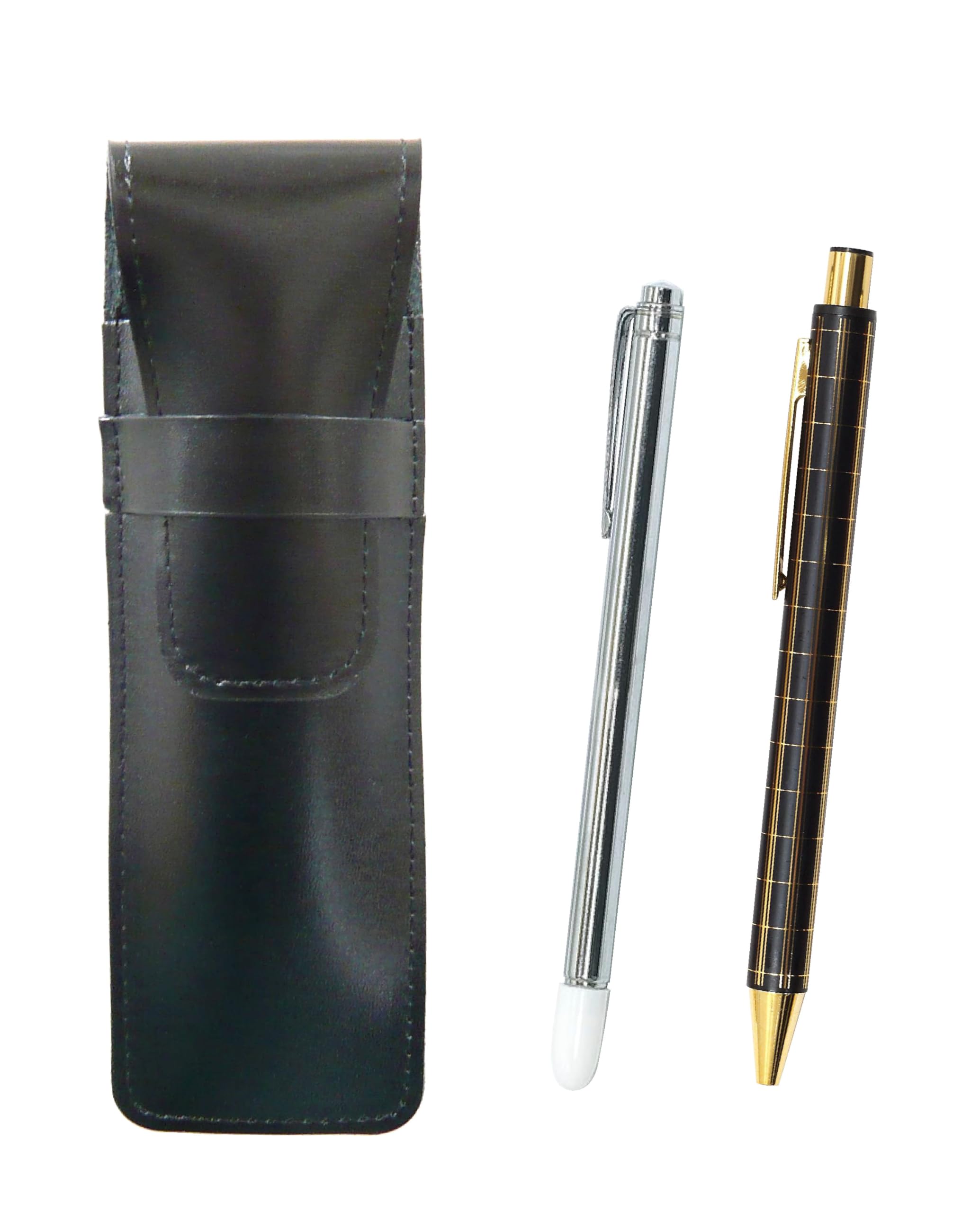

Slim cowhide pencil case metal indicator rod and thick shaft metal straight knock double anodized lattice ballpoint pen black black, NQ30K, set,