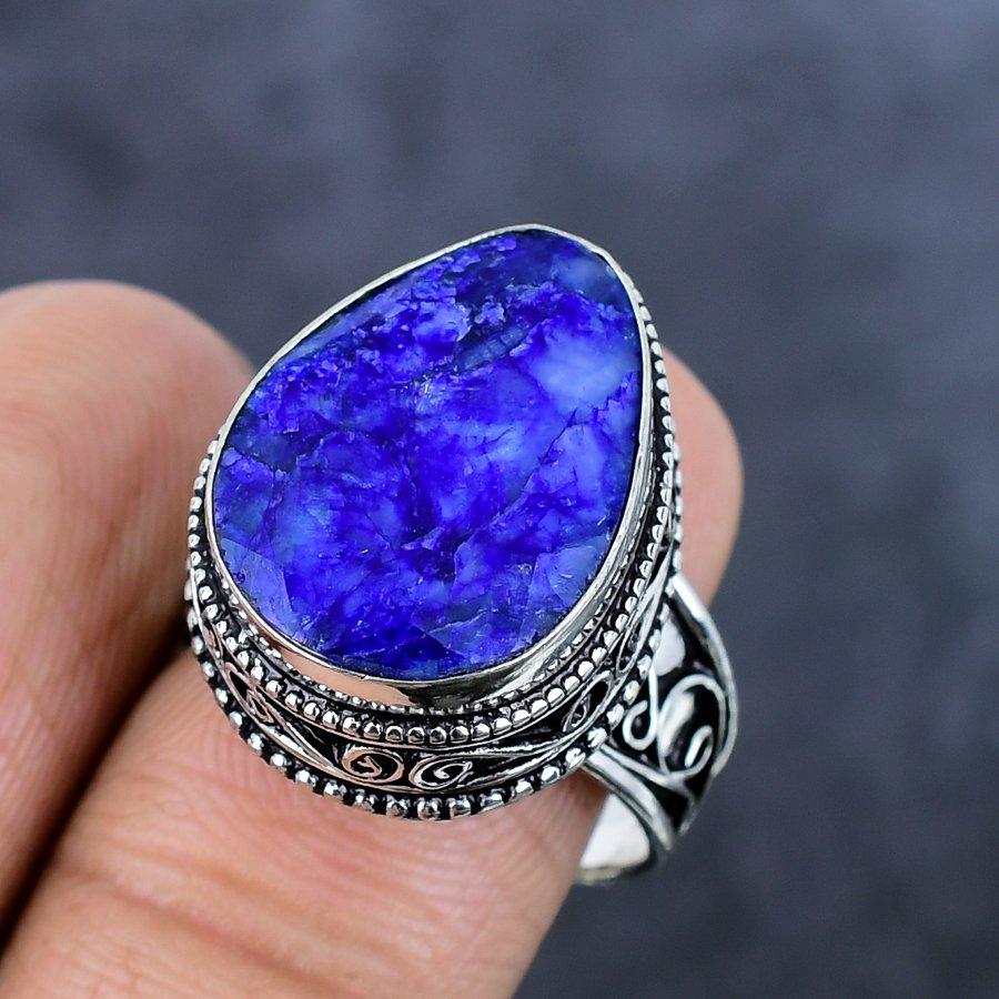 Natürlicher Saphir(Simuliert) 925 Sterlingsilber Schmuck Ring Größe 9 y0I99