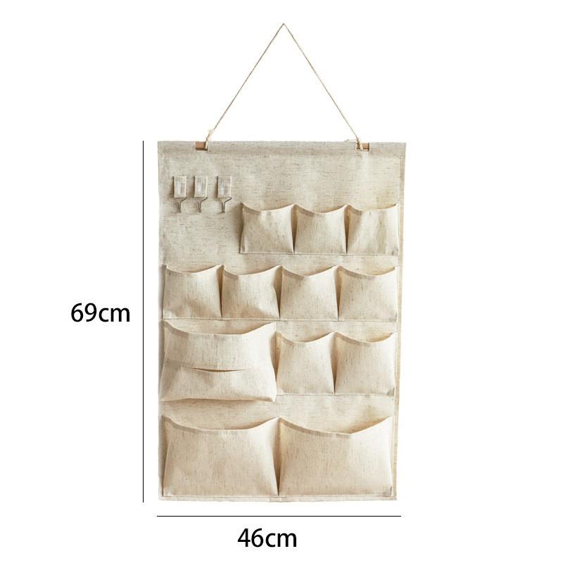 Cotton Linen Wall-Mounted Hanging Organizer Pocket Bedroom Door Back Storage Phone Holder Dorm Room Essentials