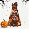 Women Plus Size White Round Neck Sleeveless Halloween Panda Ghost Printed Tie Waist A Line Dress