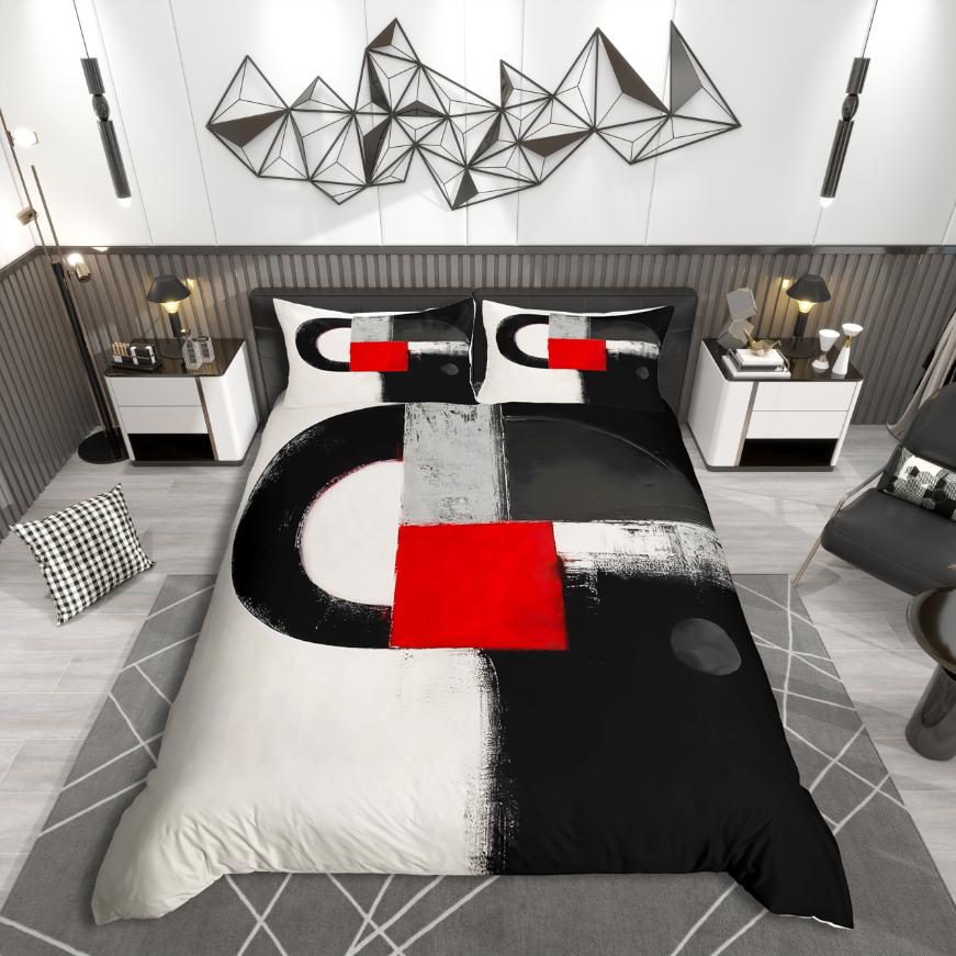 Homewish Abstract Geometric Art Duvet Cover SetMinimalism Desgin Bedding SetBlack Blue Purplebed Set For Teens
