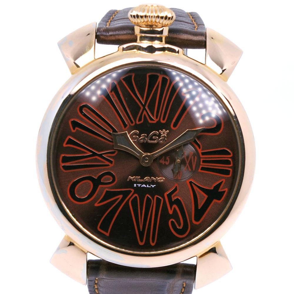 

Gaga Milano Manure 46 Watches Brown/gold BrownDial Plated Gold/leather Quartz Small seconds mens Used