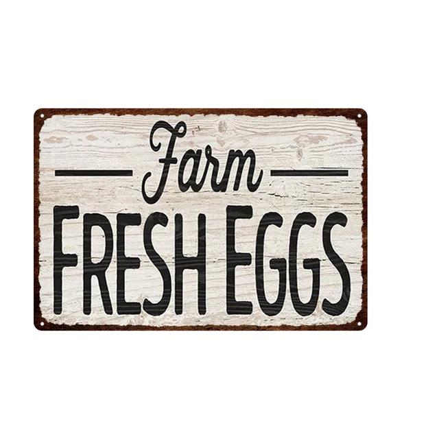 Vintage Farm Fresh Eggs Tin Sign  Rustic Chicken  Horse Metal Plate Poster for Farmhouse Kitchen Wall Decor