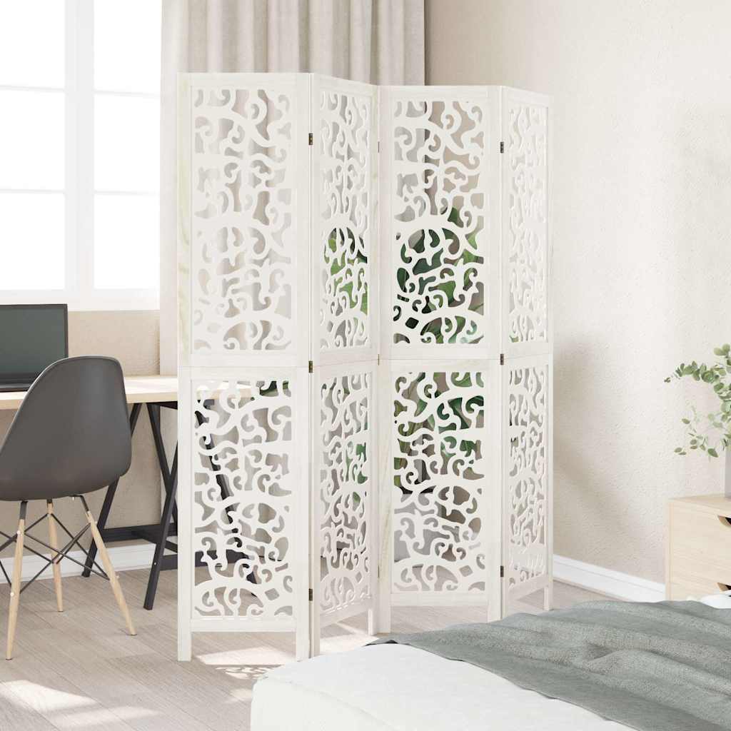 4 Piece Room Divider White Solid Paulownia Wood