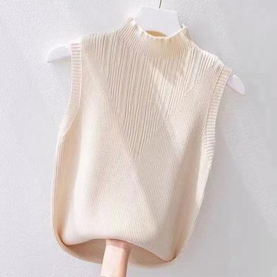 Temperament Semi-high-neck Spring and Autumn Halter Vest Women Wear A Suit with A Knitted Bottom Shirt Sleeveless Top