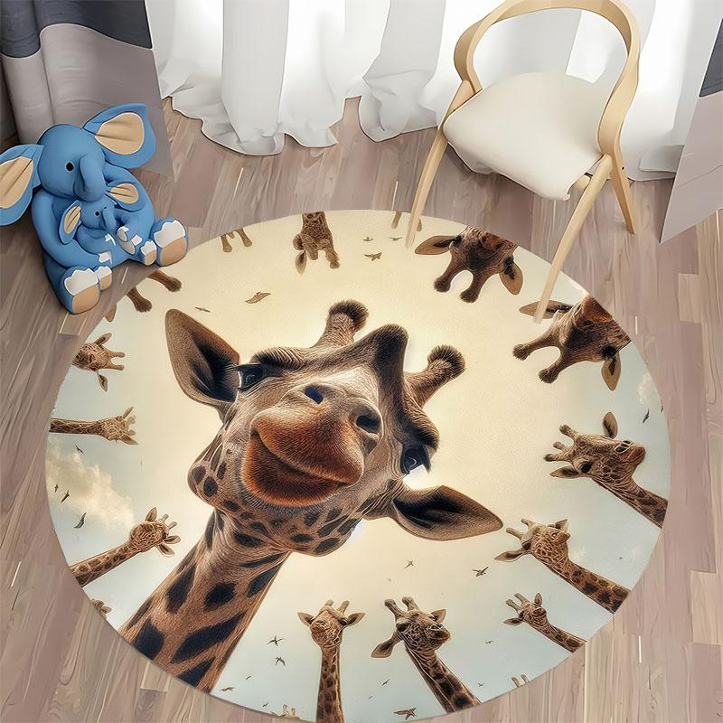 "Whimsical Giraffe Print Rug for Playrooms or Nurseries" Round Carpet for Home Sofa Bedroom, Gift