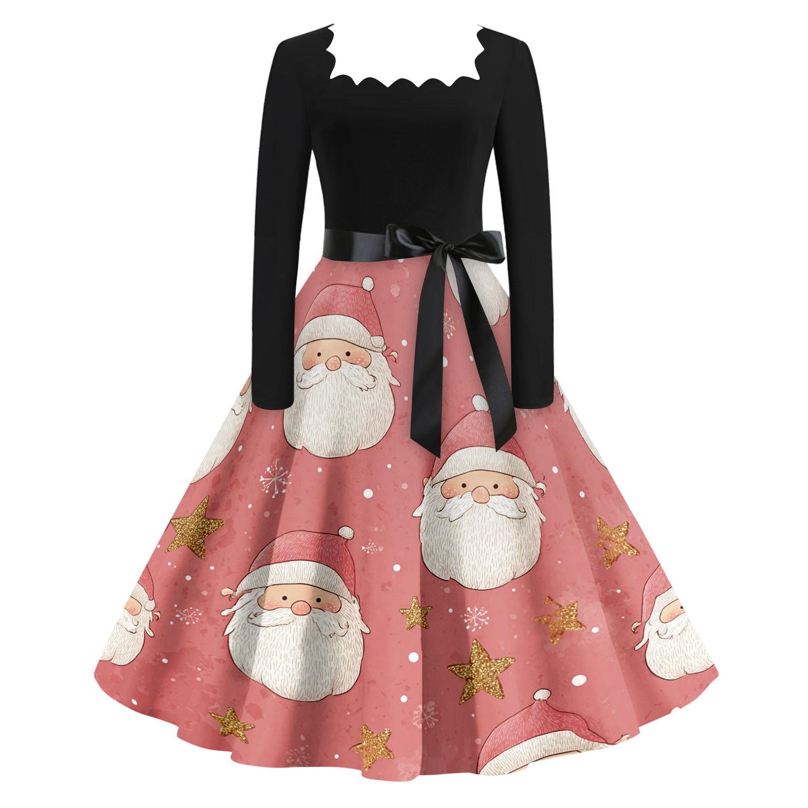 

Women s Casual Fashion V Neck Christmas Printed Vintage Dress XL