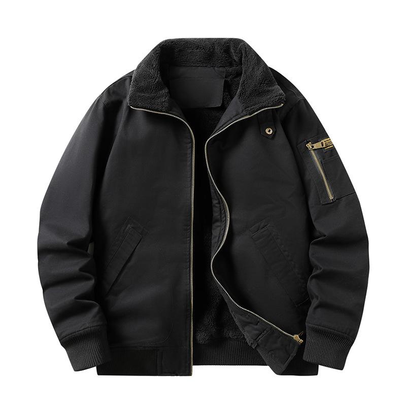 Winter Velvet Pilot Jacket Men's Velvet Thickened Large Cotton Jacket Flip Collar Warm Jacket