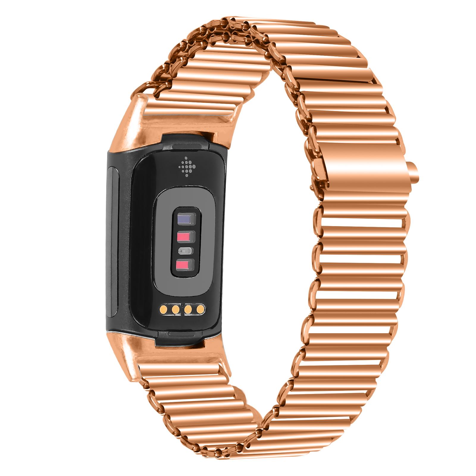 

For Fitbit Charge 5/6 Stainless Steel Watch Strap Electroplating Color Wrist Bracelet Band Rose Gold